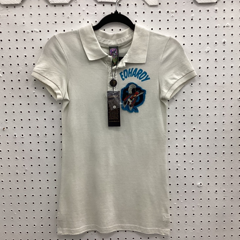 Ed Hardy Vintage Polo Shirt, Size Medium, Color White Multi Color NWT